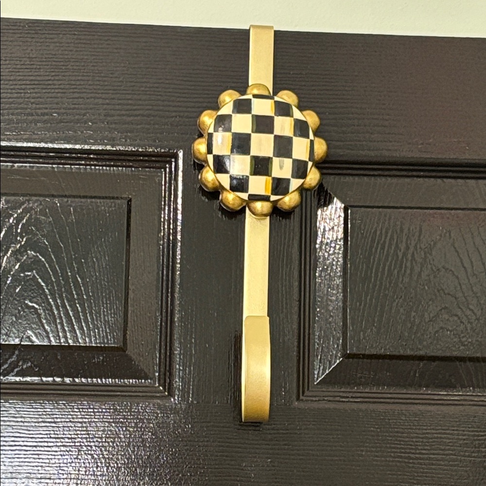 Mackenzie Childs Gold and Black Checkered Wall Hook wreath holder